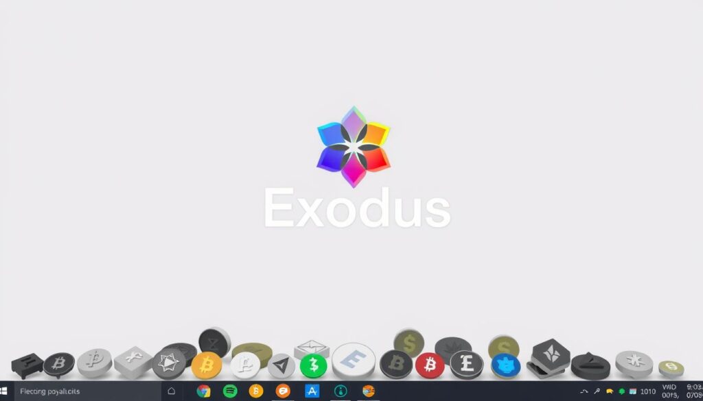 A sleek, intuitive desktop crypto wallet interface is displayed against a clean, minimalist background. The Exodus logo stands prominently in the center, its vibrant gradient colors drawing the eye. In the foreground, various cryptocurrency icons and symbols are neatly arranged, reflecting the wallet's wide range of supported assets. The overall scene exudes a sense of security, reliability, and user-friendliness, perfectly capturing the essence of Exodus as a leading desktop wallet option for beginner cryptocurrency users. A sleek, intuitive desktop crypto wallet interface is displayed against a clean, minimalist background. The Exodus logo stands prominently in the center, its vibrant gradient colors drawing the eye. In the foreground, various cryptocurrency icons and symbols are neatly arranged, reflecting the wallet's wide range of supported assets. The overall scene exudes a sense of security, reliability, and user-friendliness, perfectly capturing the essence of Exodus as a leading desktop wallet option for beginner cryptocurrency users.